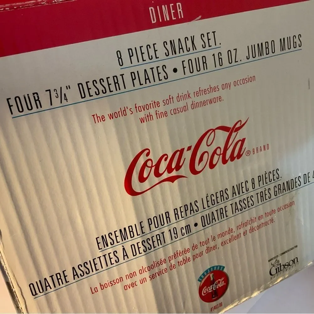 VINTAGE Gibson Coca-Cola 8 piece Snack Set 4 Mugs 4 Plates
